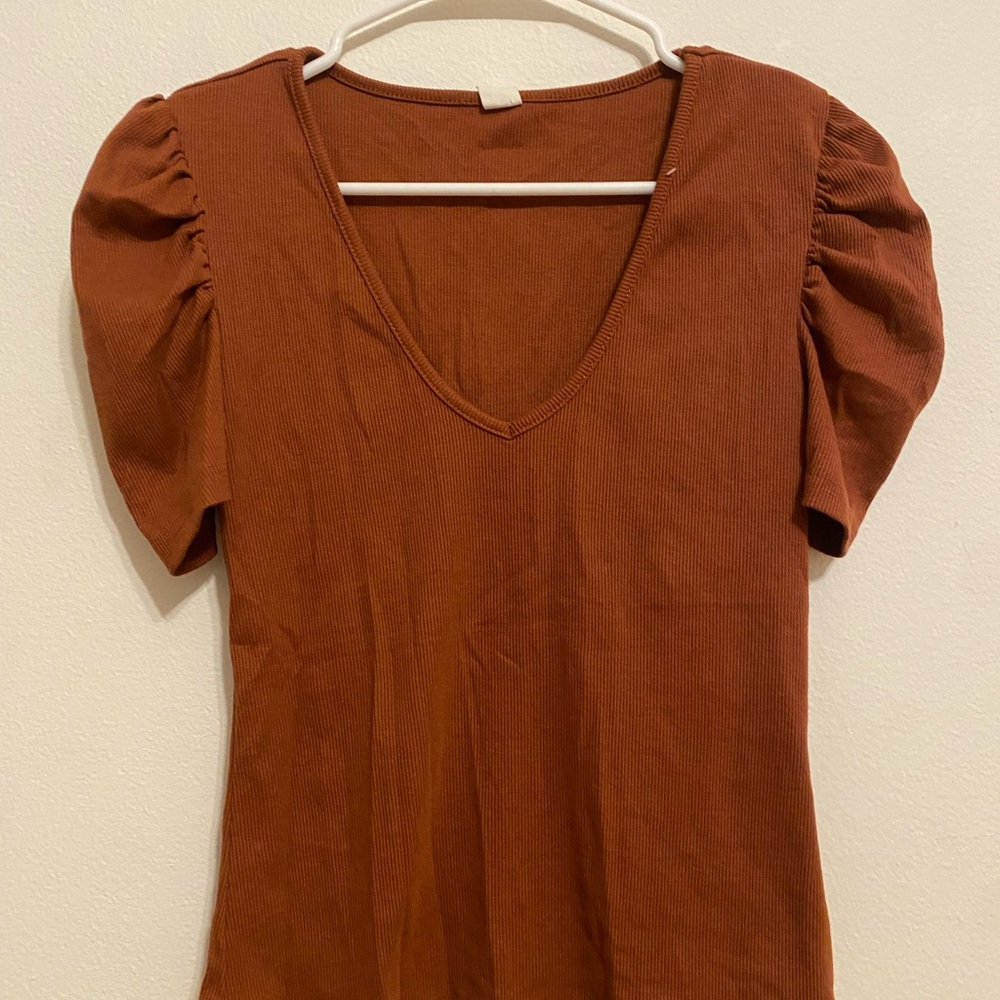 Women's Puff Sleeve Top - Brown